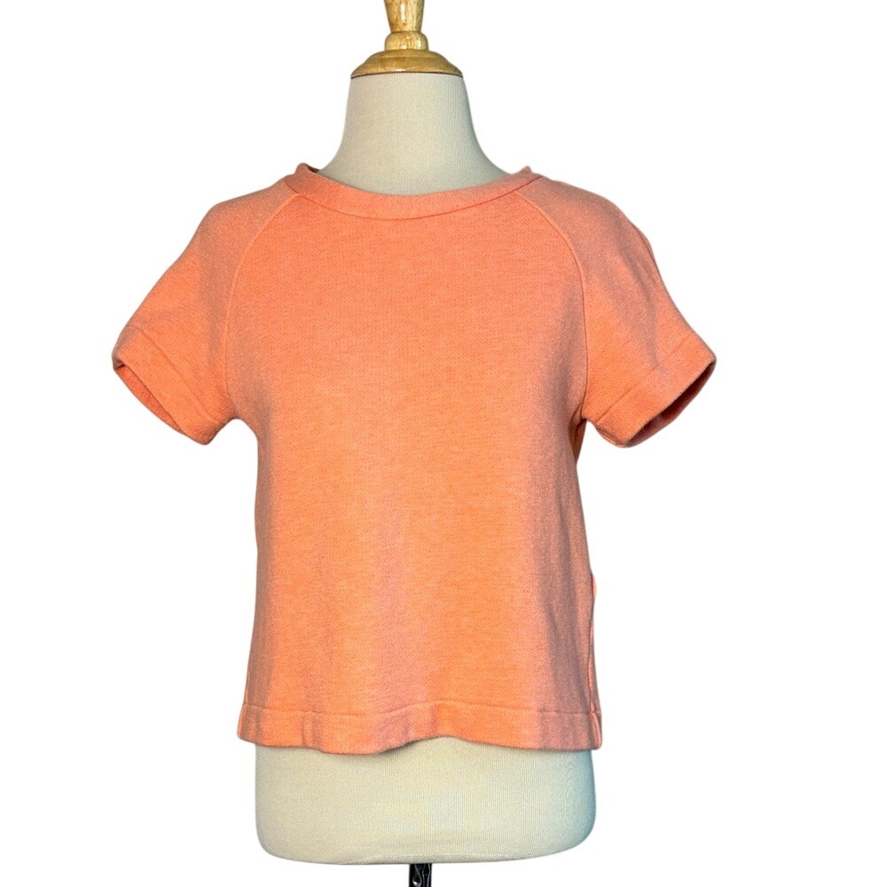 KATE SPADE SATURDAY Women Small Peach Knit Croppedโ Top Draped Back Short Sleeve